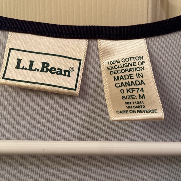 LL Bean Cardigan Sweater Pale Blue Lightweight Navy Trim Cotton Buttons WM SZ M - Picture 12 of 13